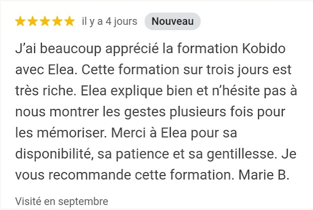 Avis Google sur la formation Kobido